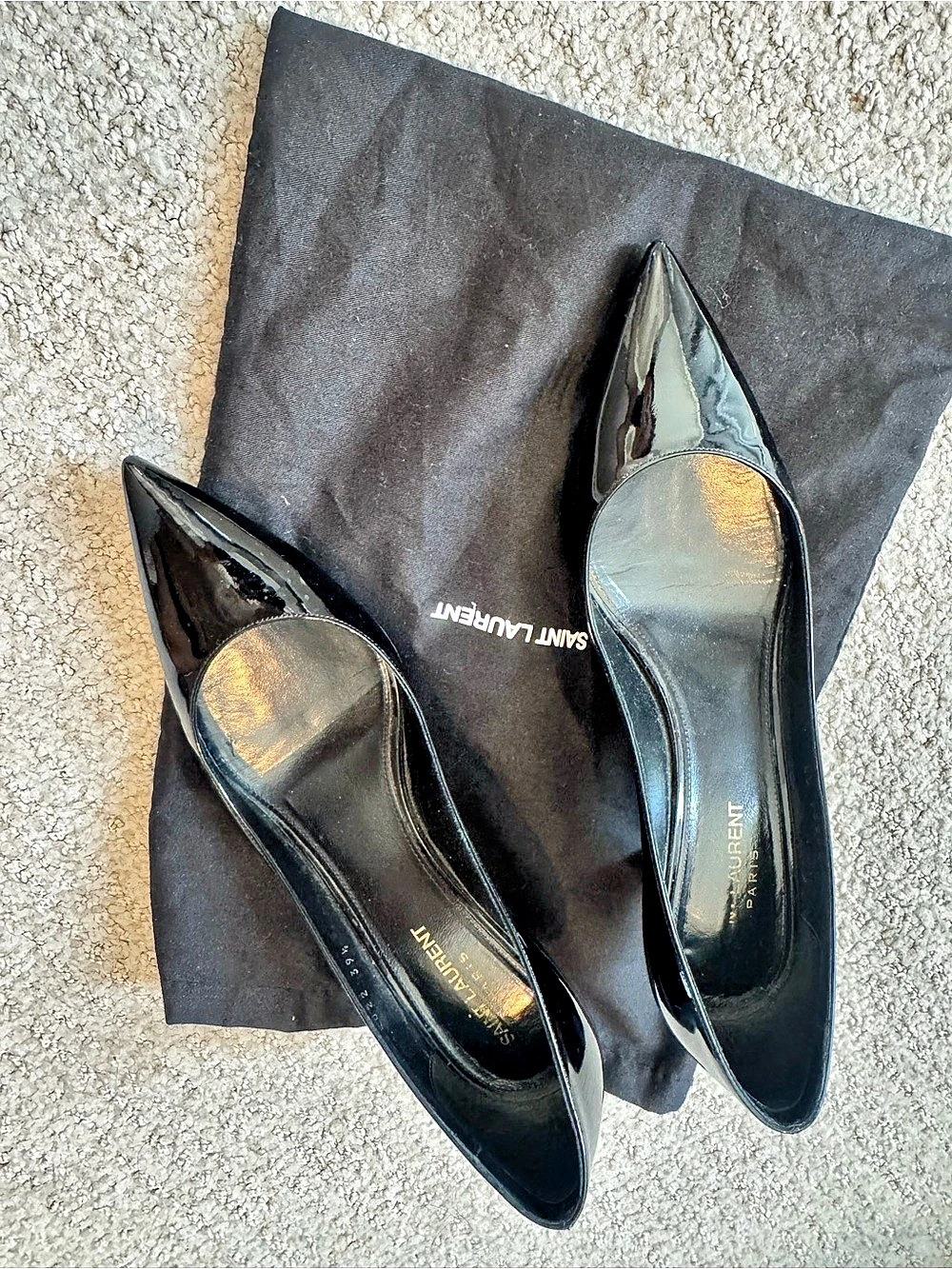 Saint Laurent Anja Patent Leather Pumps Black Patent Pointed-Toe Heels US 8